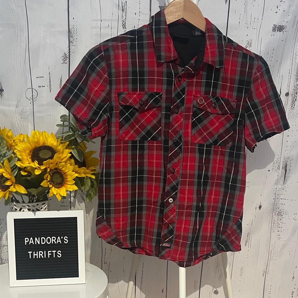 Dickies Red Black Plaid Casual Shirt Boys Size L(10/12) Preowned